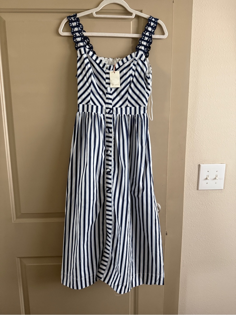 Skies Are Blue Navy and White Striped Button-Front Sundress